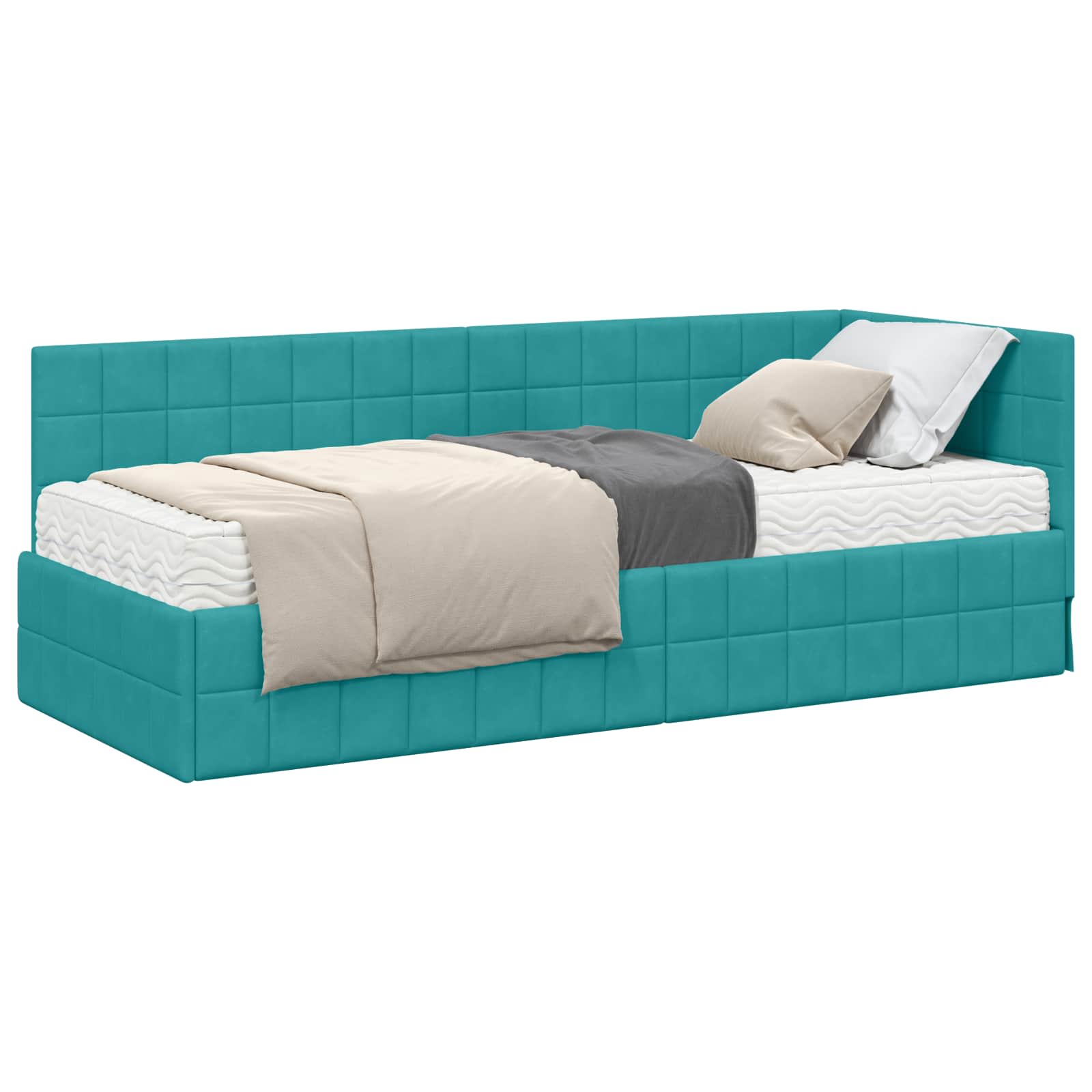 Cadre de lit d'angle avec matelas 2 pcs Turquoise Velours - XIOS