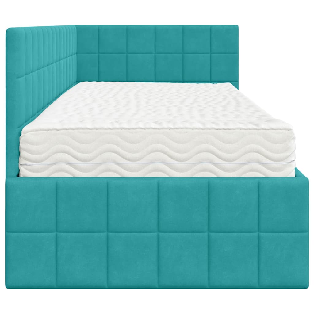 Cadre de lit d'angle avec matelas 2 pcs Turquoise Velours - XIOS