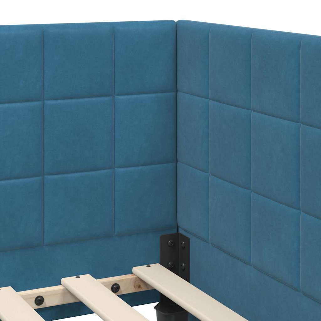 Cadre de lit d'angle avec matelas 2 pcs Bleu Velours - XIOS