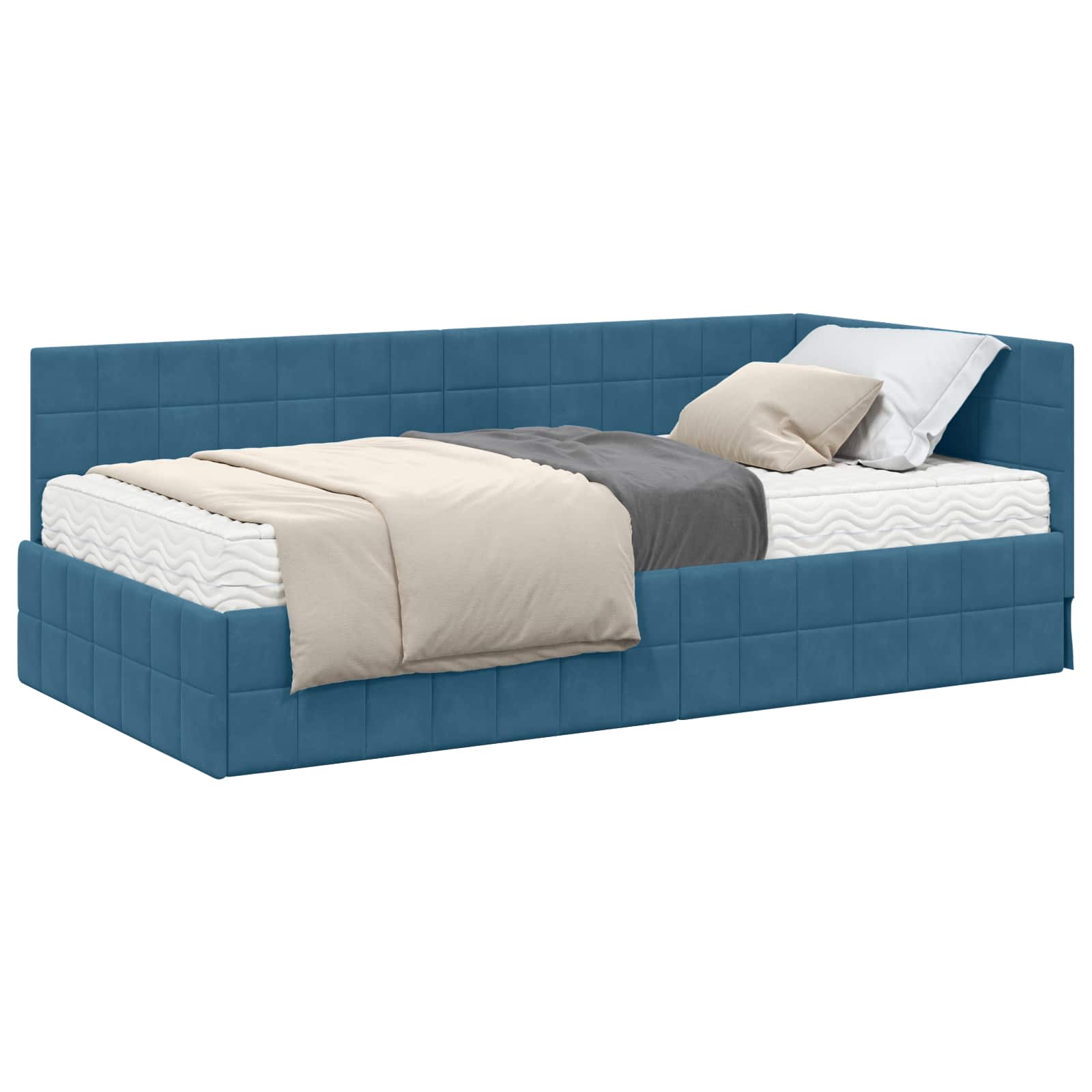 Cadre de lit d'angle avec matelas 2 pcs Bleu Velours - XIOS