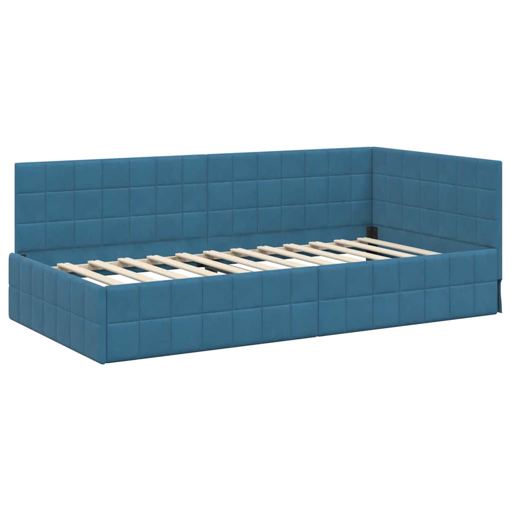 Cadre de lit d'angle avec matelas 2 pcs Bleu Velours - XIOS