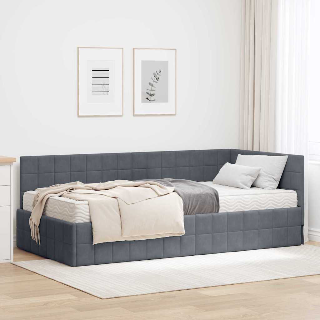 Cadre de lit d'angle avec matelas 2 pcs Gris Velours - XIOS