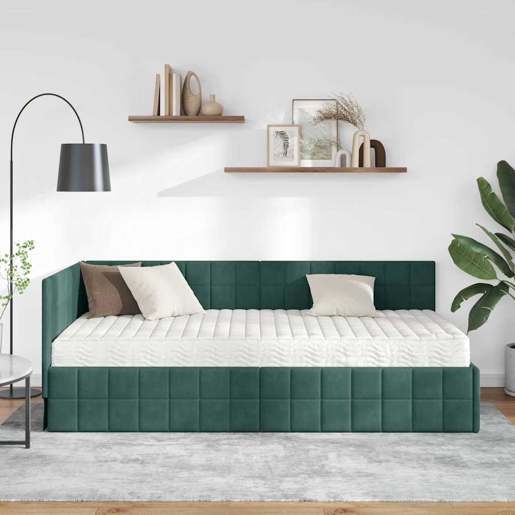 Cadre de lit d'angle avec matelas 2 pcs Vert Velours - XIOS