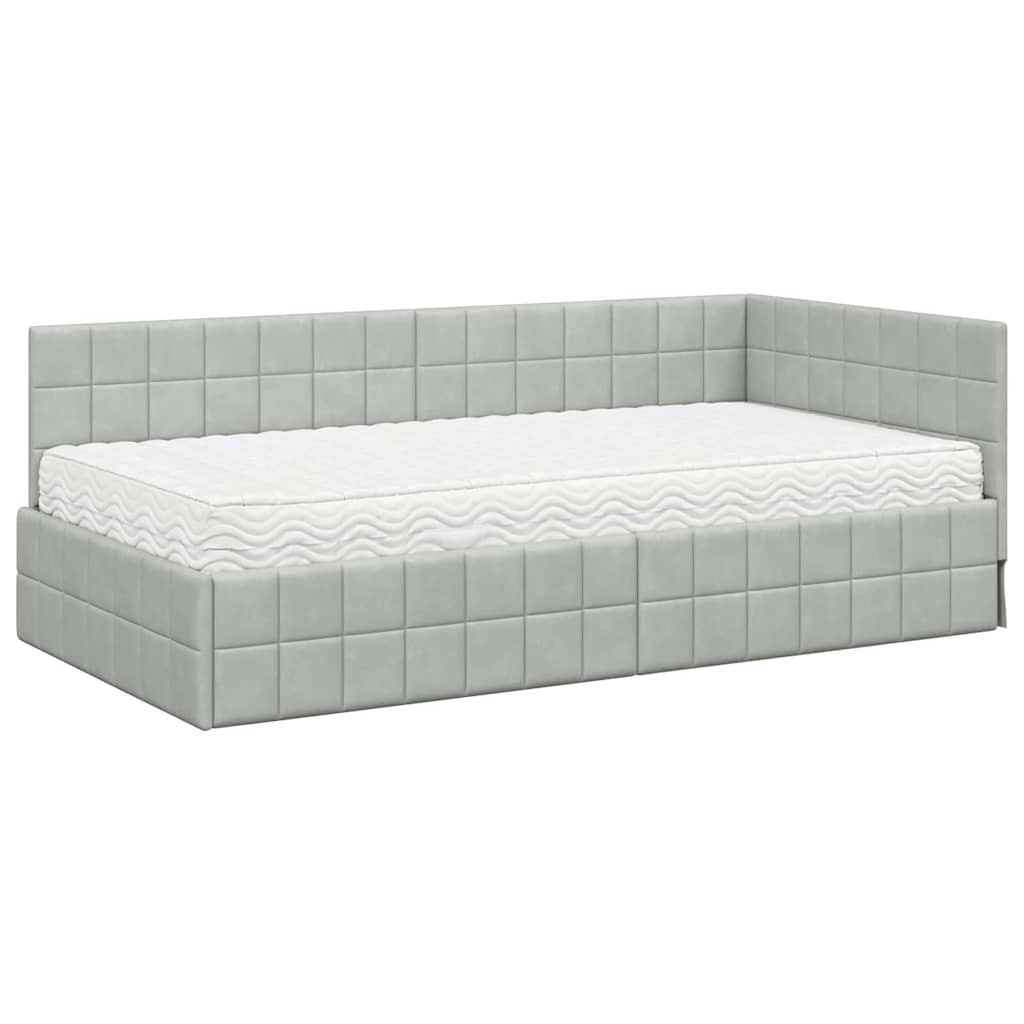 Cadre de lit d'angle avec matelas 2 pcs Gris clair Velours - XIOS