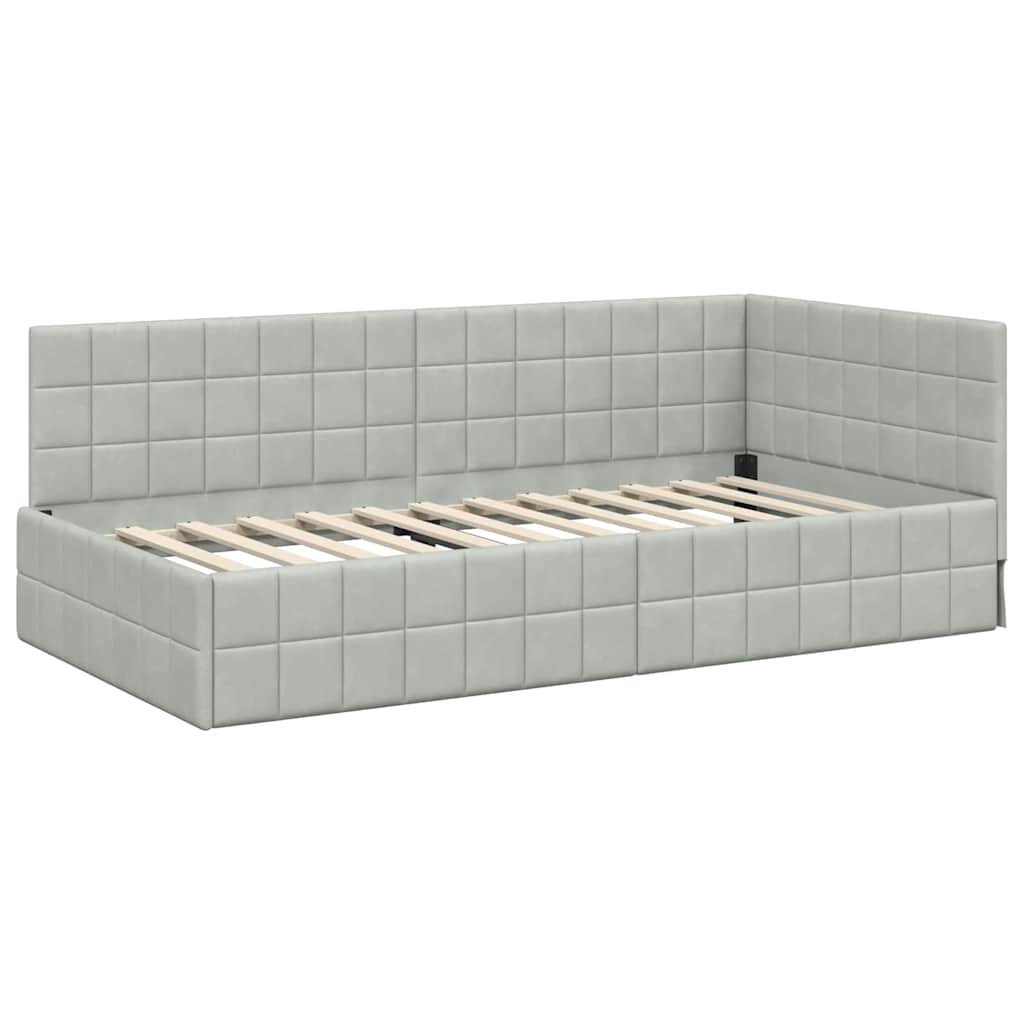 Cadre de lit d'angle avec matelas 2 pcs Gris clair Velours - XIOS