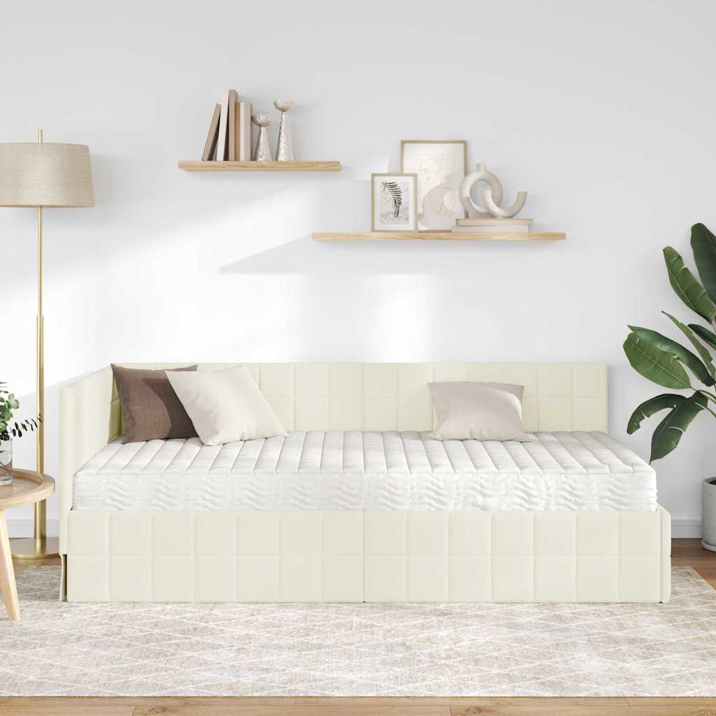 Cadre de lit d'angle avec matelas 2 pcs Crème Velours - XIOS