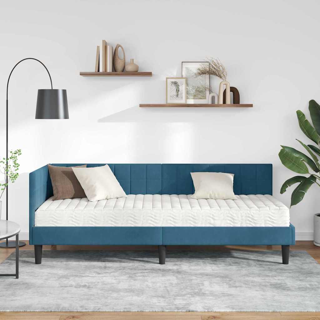 Cadre de lit d'angle avec matelas 2 pcs Bleu Velours - XIOS