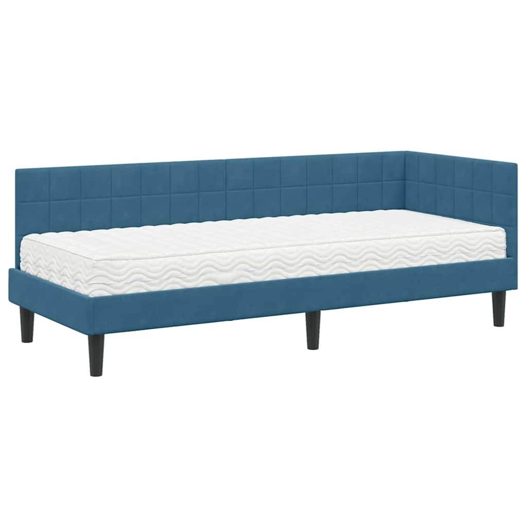 Cadre de lit d'angle avec matelas 2 pcs Bleu Velours - XIOS