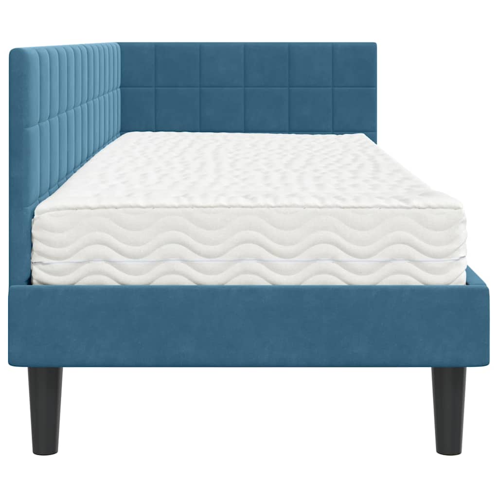 Cadre de lit d'angle avec matelas 2 pcs Bleu Velours - XIOS