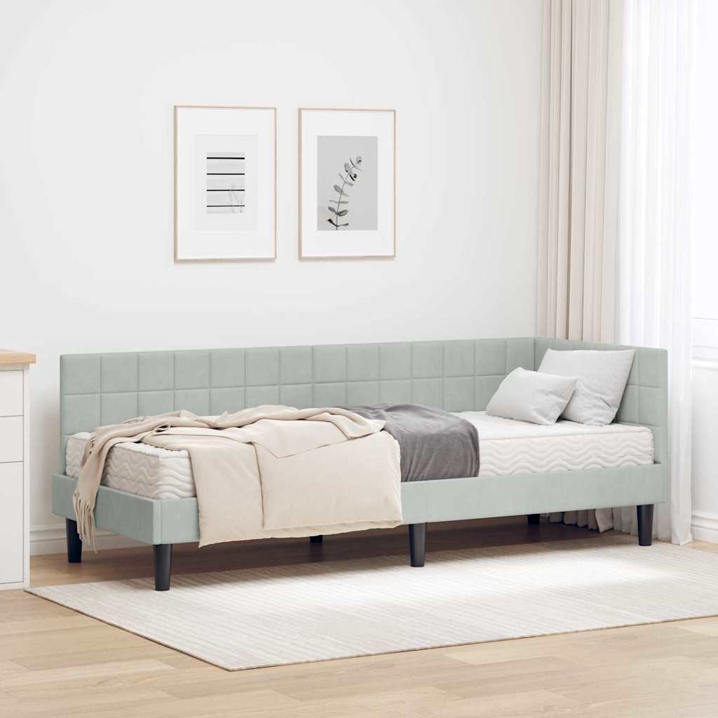 Cadre de lit d'angle avec matelas 2 pcs Gris clair Velours - XIOS