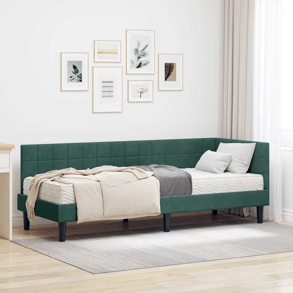 Cadre de lit d'angle avec matelas 2 pcs Vert Velours - XIOS