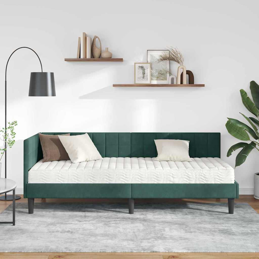 Cadre de lit d'angle avec matelas 2 pcs Vert Velours - XIOS
