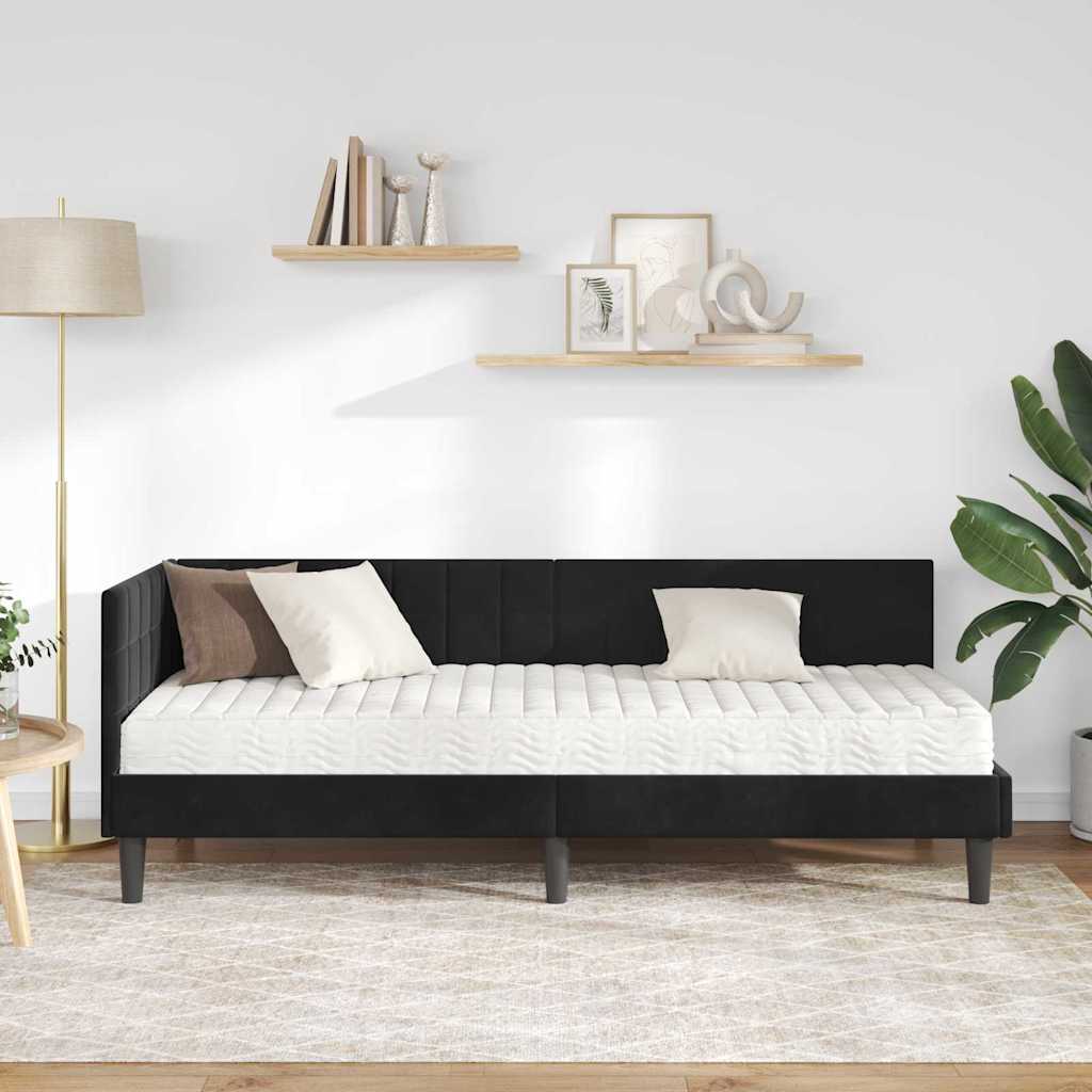 Cadre de lit d'angle avec matelas 2 pcs Noir Velours - XIOS