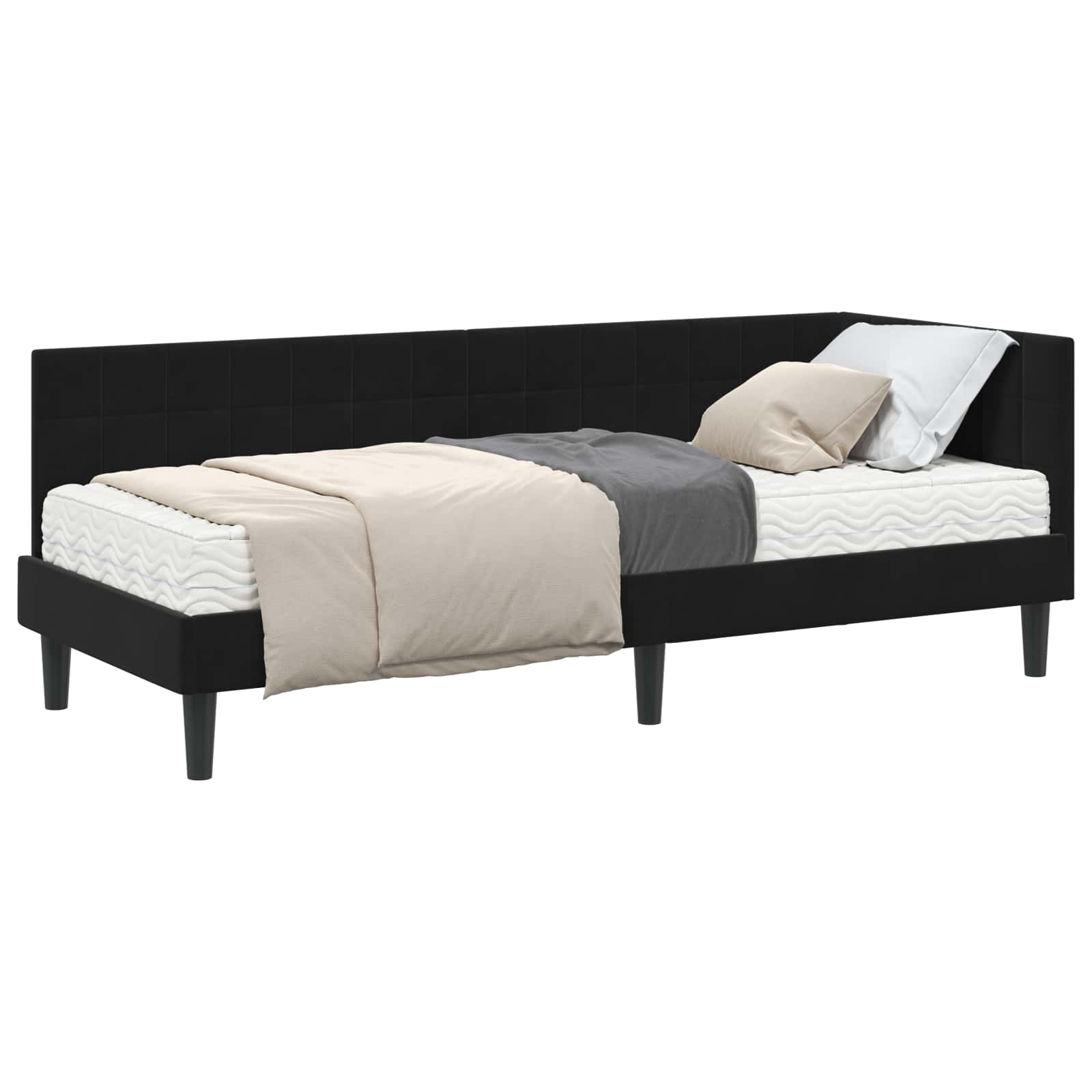 Cadre de lit d'angle avec matelas 2 pcs Noir Velours - XIOS