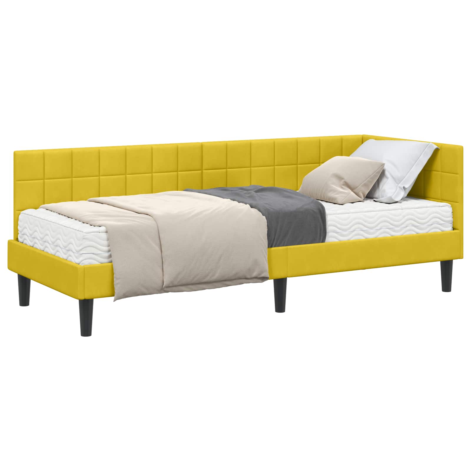 Cadre de lit d'angle avec matelas 2 pcs Jaune Velours - XIOS