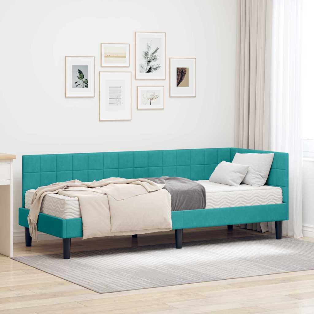Cadre de lit d'angle avec matelas 2 pcs Turquoise Velours - XIOS