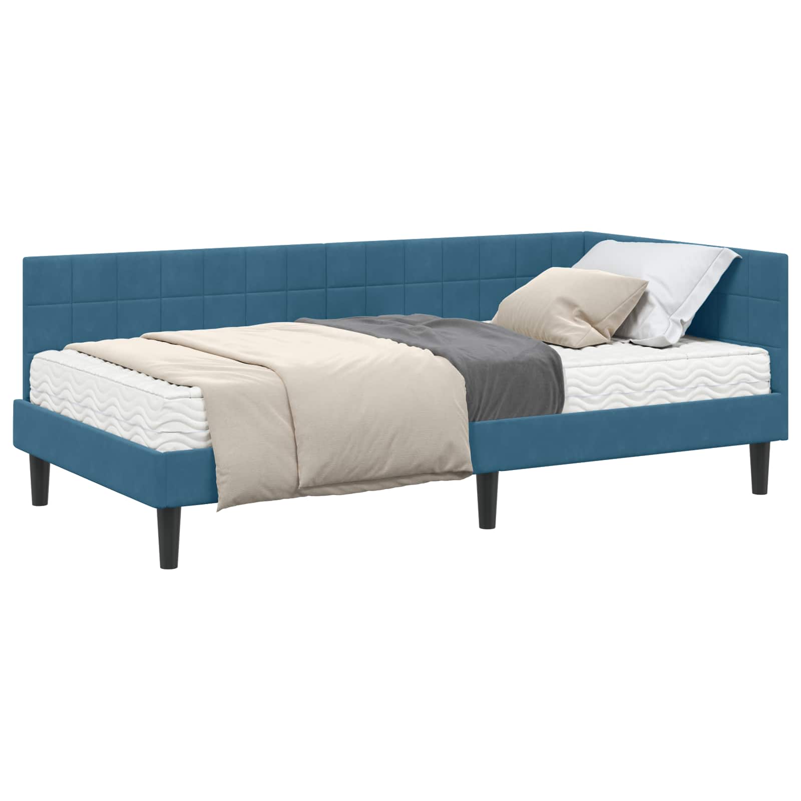 Cadre de lit d'angle avec matelas 2 pcs Bleu Velours - XIOS