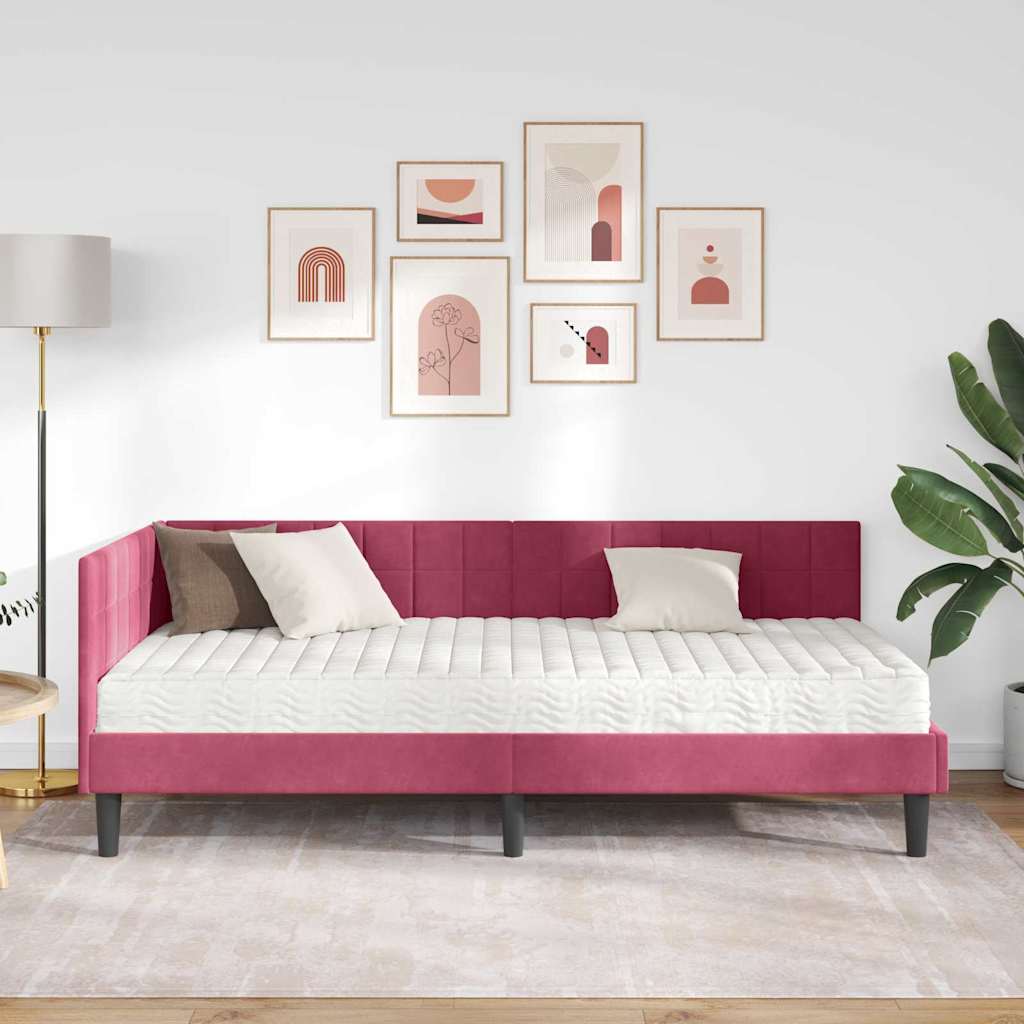 Cadre de lit d'angle avec matelas 2 pcs Vert Velours - XIOS