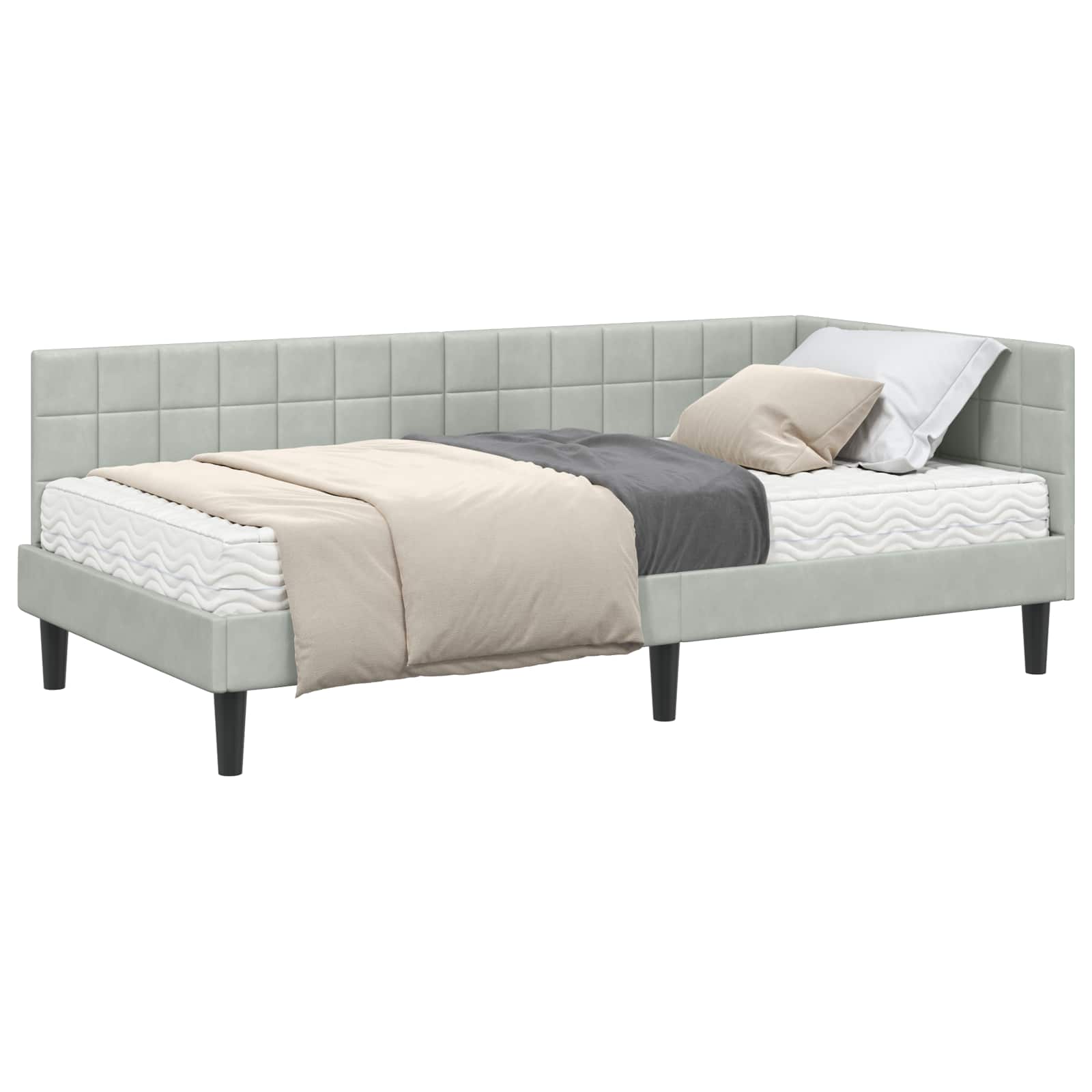 Cadre de lit d'angle avec matelas 2 pcs Gris clair Velours - XIOS