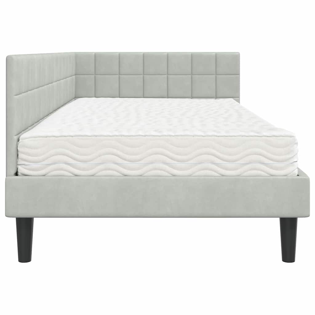 Cadre de lit d'angle avec matelas 2 pcs Gris clair Velours - XIOS