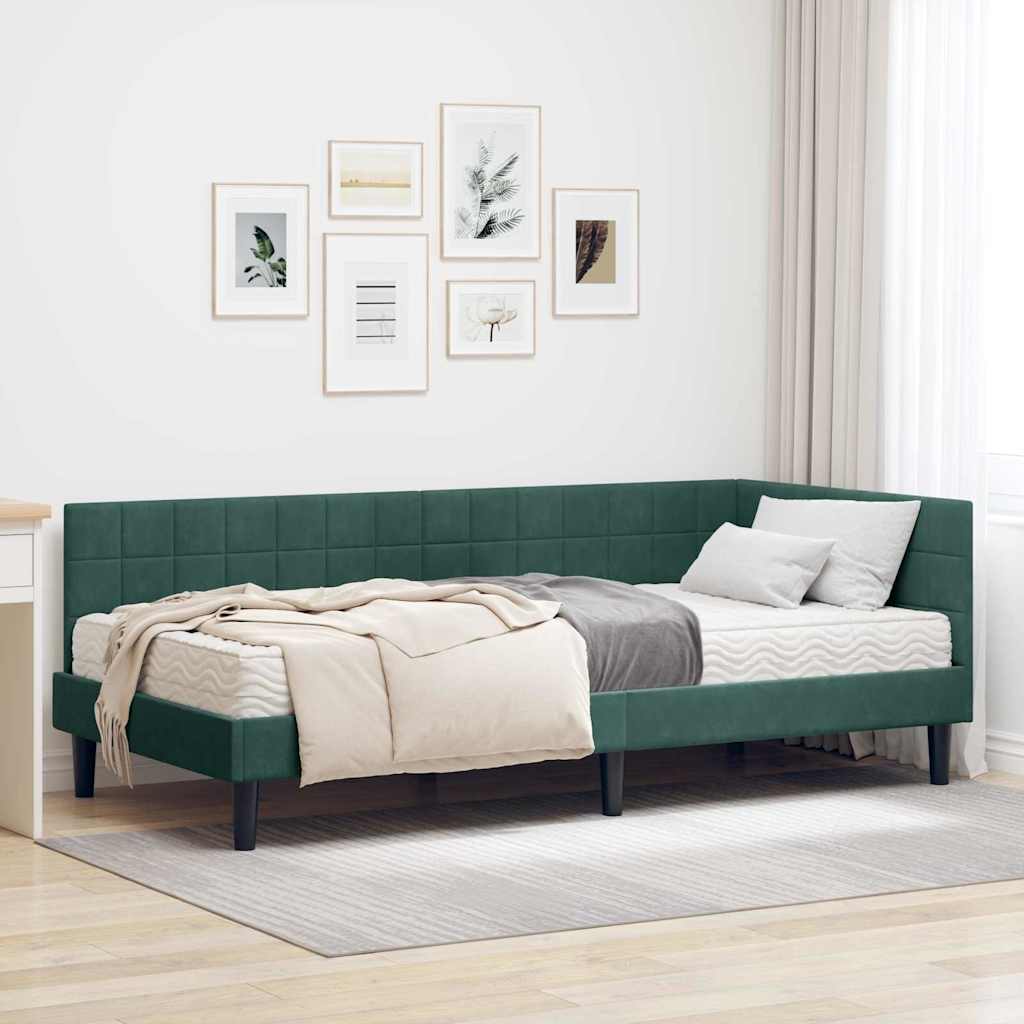 Cadre de lit d'angle avec matelas 2 pcs Vert Velours - XIOS
