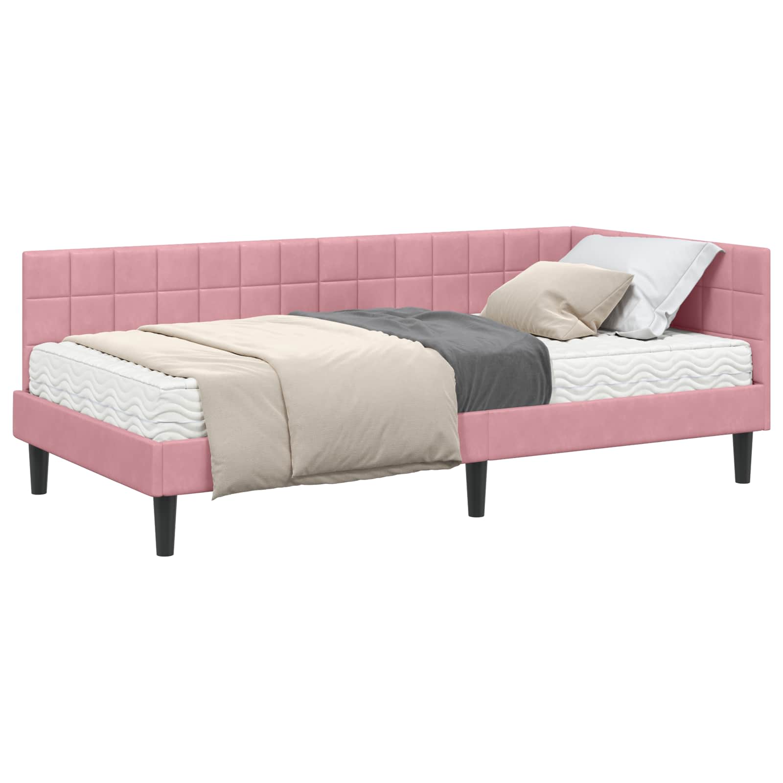 Cadre de lit d'angle avec matelas 2 pc Gris Velours