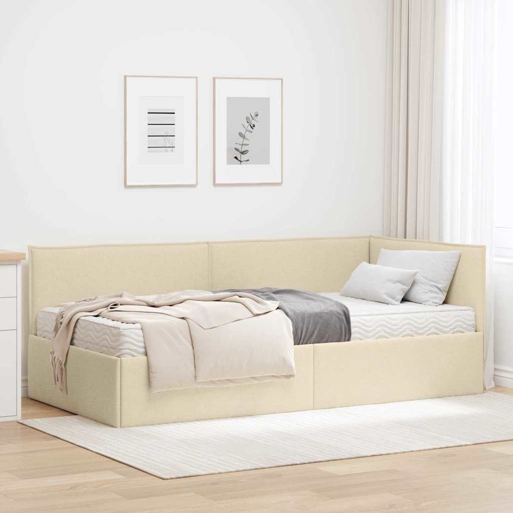 Cadre de lit d'angle avec matelas 2 pcs Crème Velours - XIOS