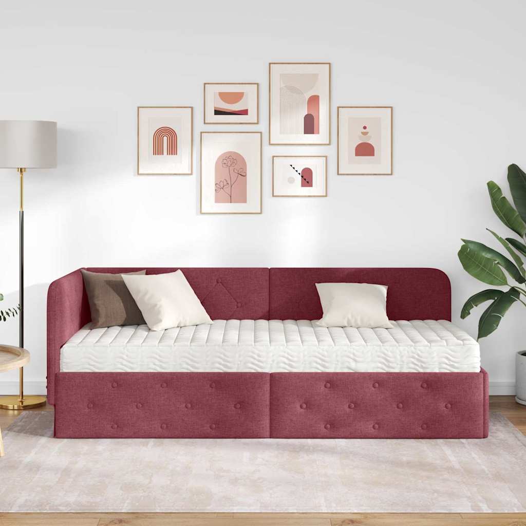 Cadre de lit d'angle Bordeaux 80 x 200 cm tissu - XIOS