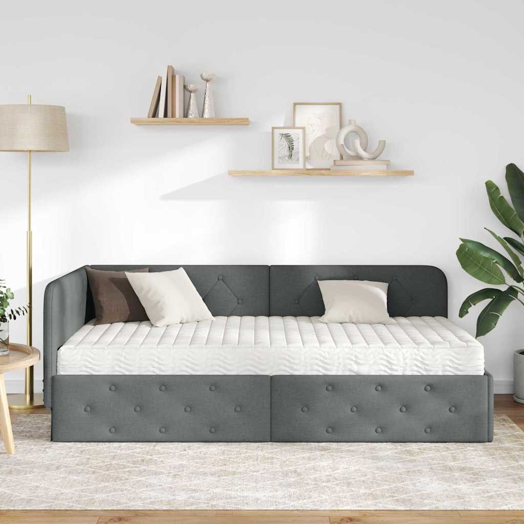 Cadre de lit d'angle Gris foncé 90 x 200 cm tissu - XIOS