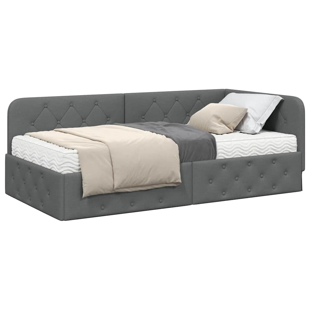 Cadre de lit d'angle Gris foncé 90 x 200 cm tissu - XIOS