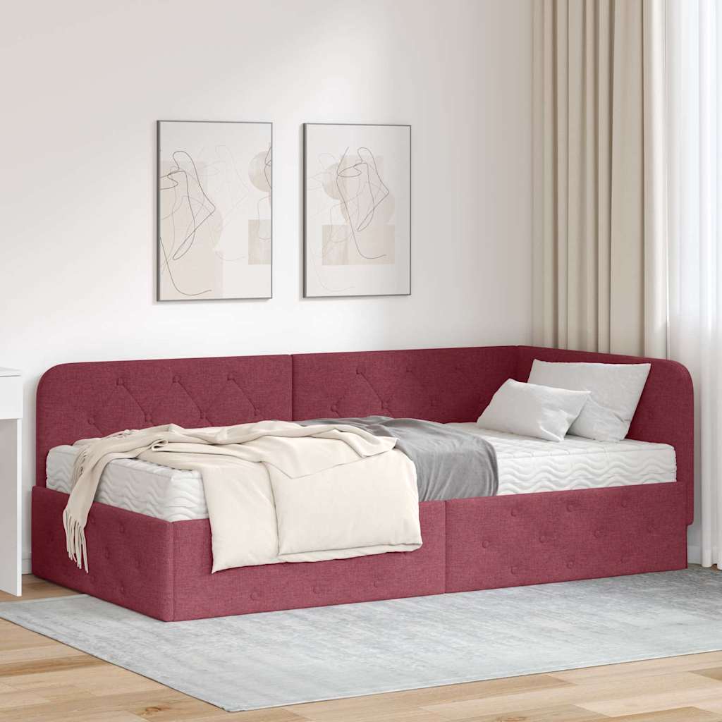 Cadre de lit d'angle Bordeaux 90 x 200 cm tissu - XIOS