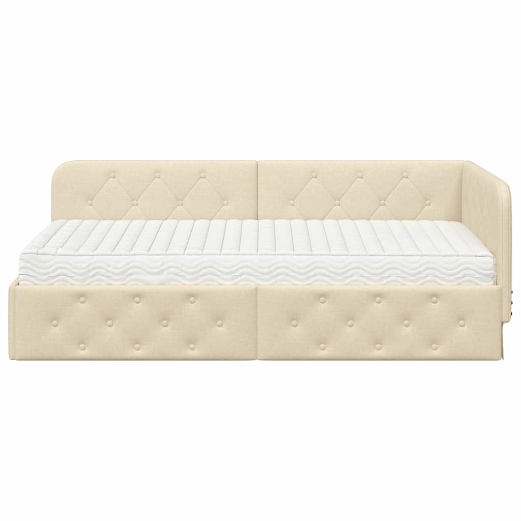 Cadre de lit d'angle Crème 90 x 200 cm tissu - XIOS