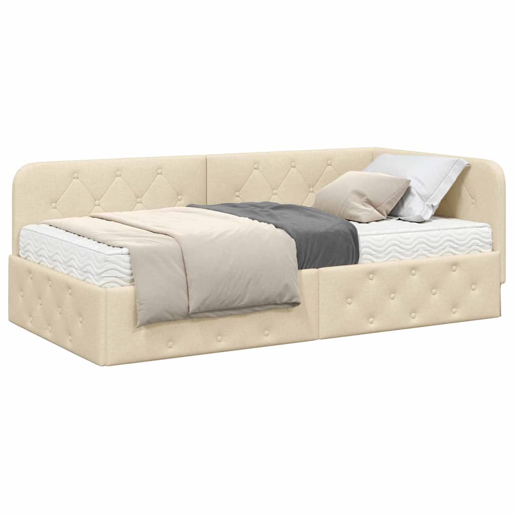 Cadre de lit d'angle Crème 90 x 200 cm tissu - XIOS