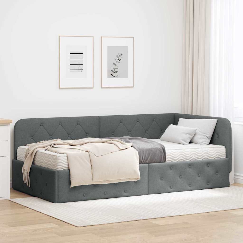 Cadre de lit d'angle Gris foncé 100 x 200 cm tissu - XIOS