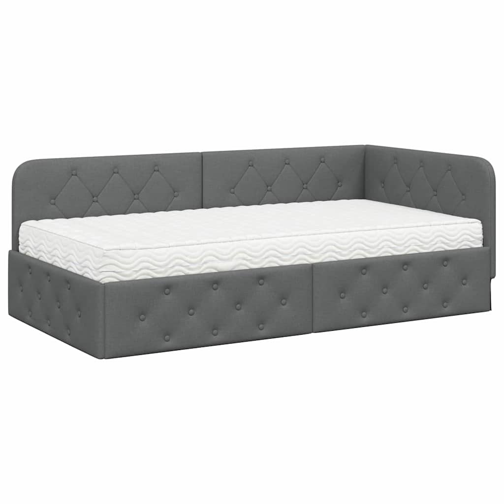 Cadre de lit d'angle Gris foncé 100 x 200 cm tissu - XIOS