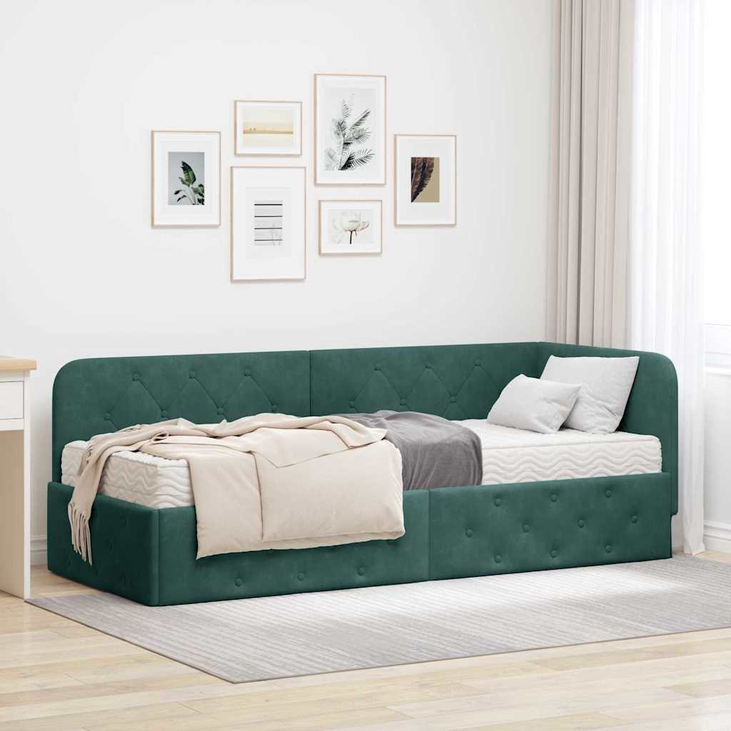 Cadre de lit d'angle Vert foncé 80 x 200 cm Velours - XIOS