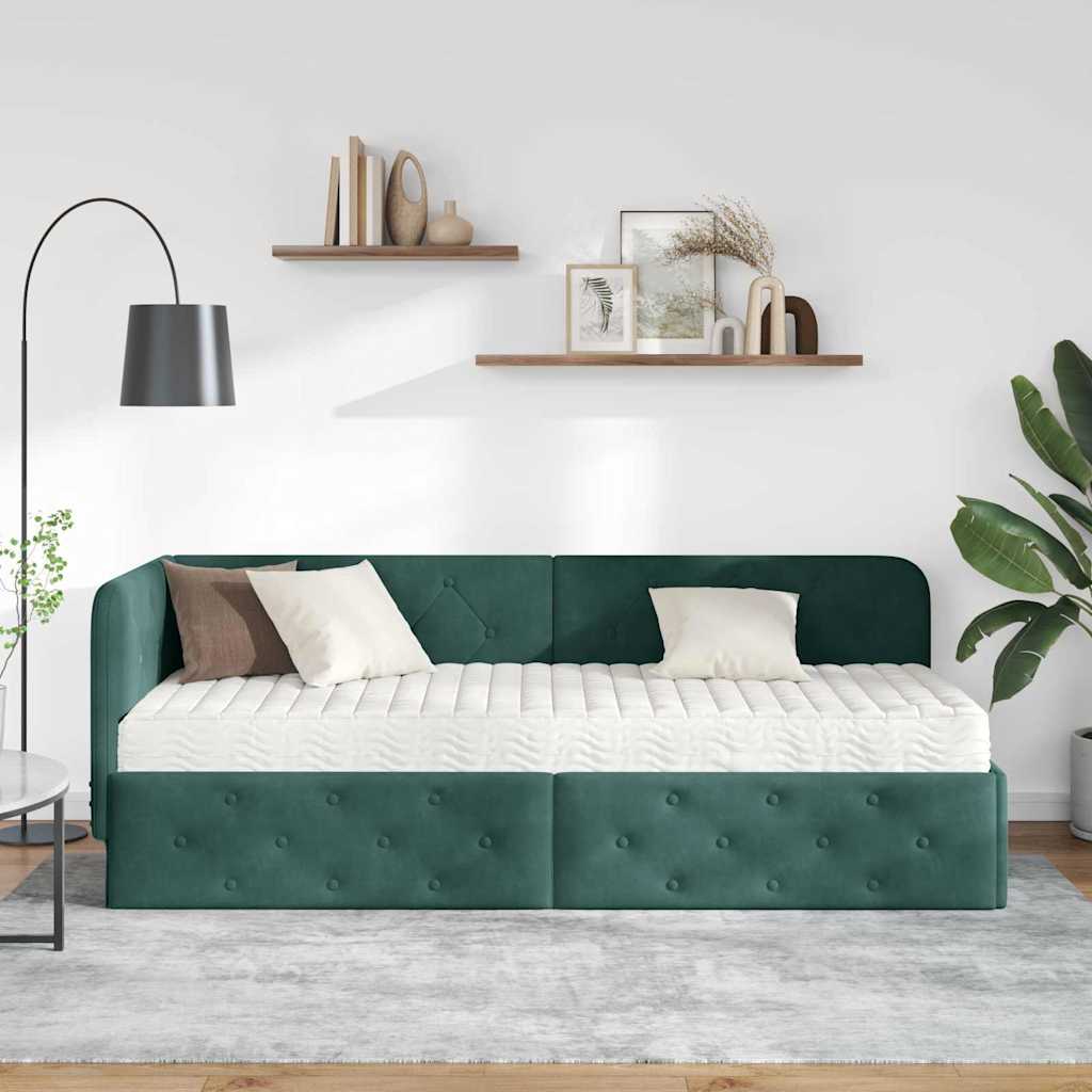 Cadre de lit d'angle Vert foncé 80 x 200 cm Velours - XIOS