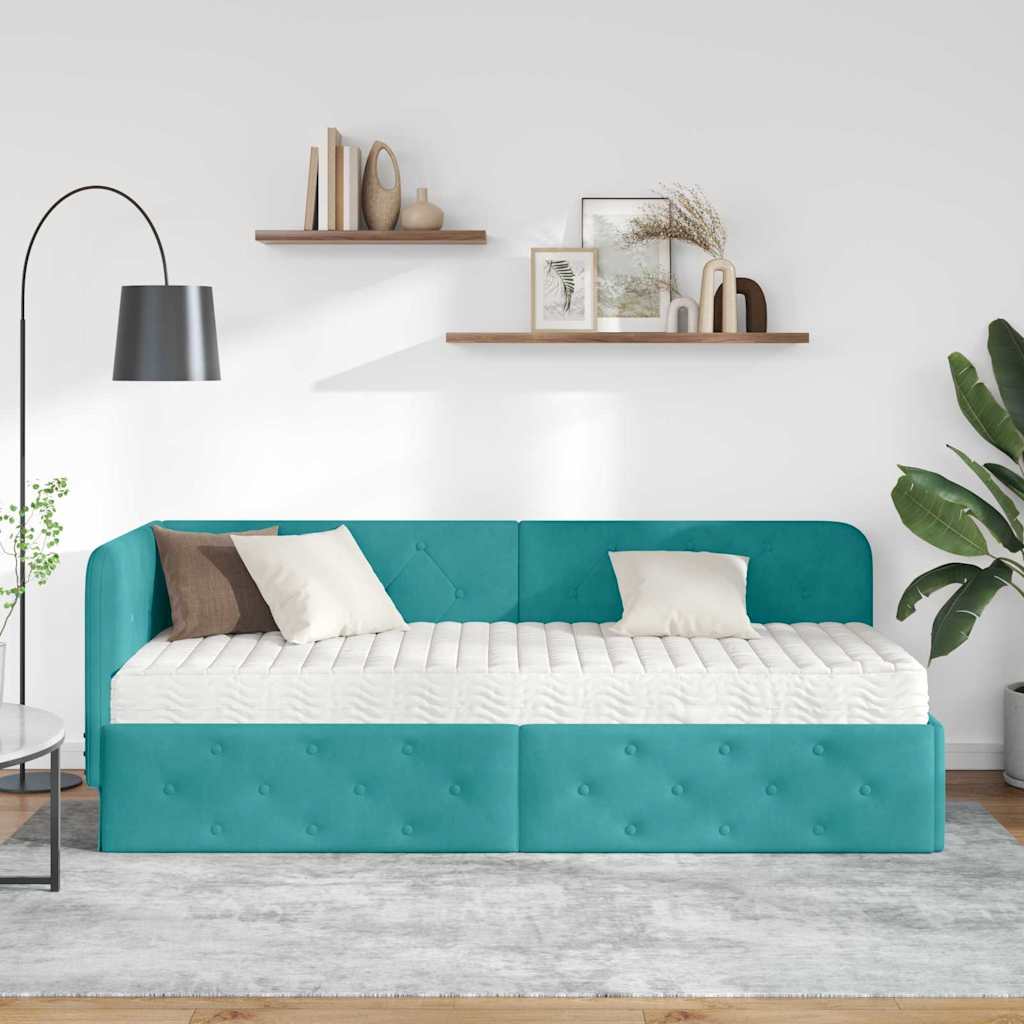 Cadre de lit d'angle Turquoise 80 x 200 cm Velours - XIOS