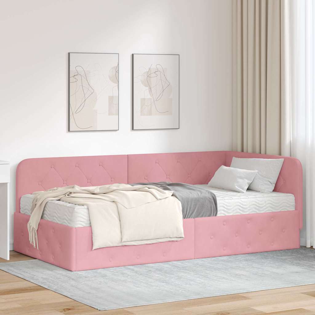 Cadre de lit d'angle Rose 90 x 190 cm Velours
