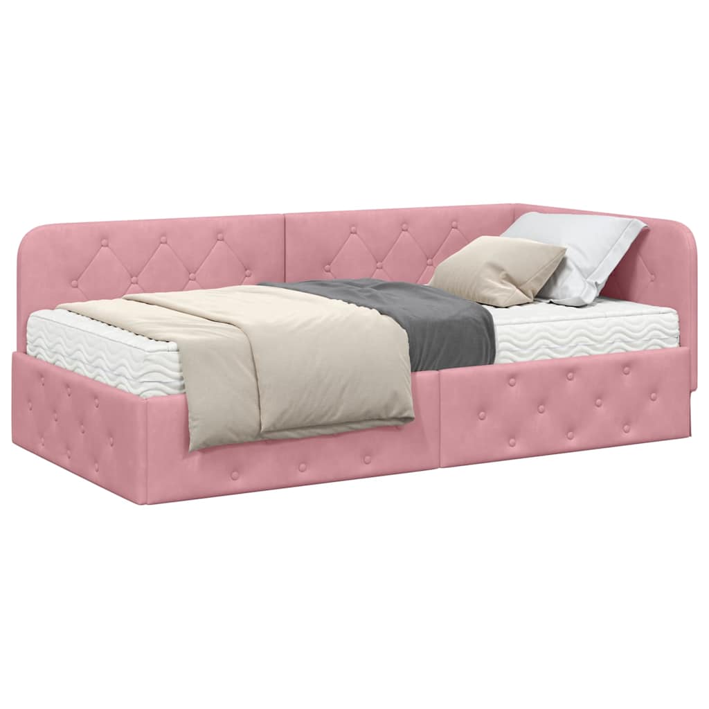 Cadre de lit d'angle Rose 90 x 190 cm Velours
