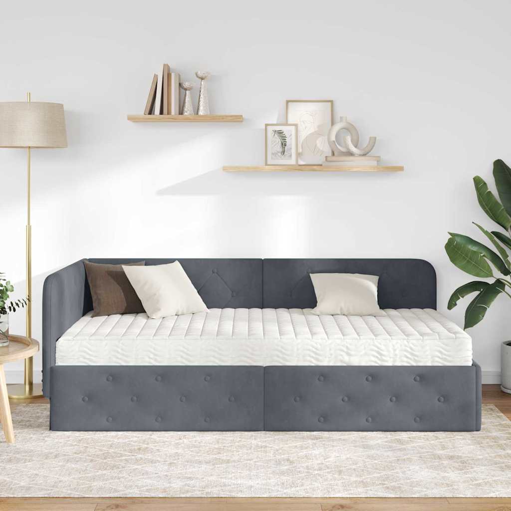 Cadre de lit d'angle Gris foncé 90 x 200 cm Velours - XIOS