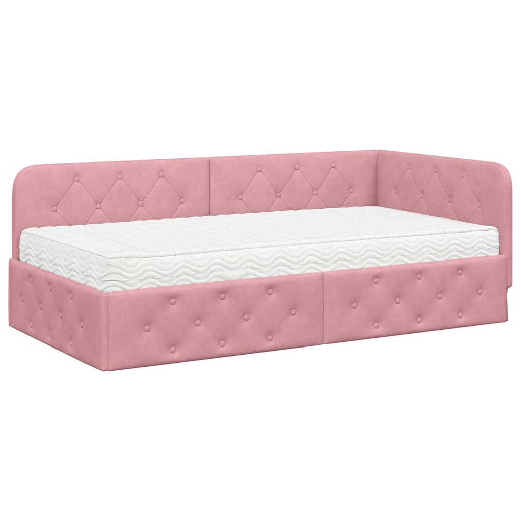 Cadre de lit d'angle Rose 90 x 200 cm Velours