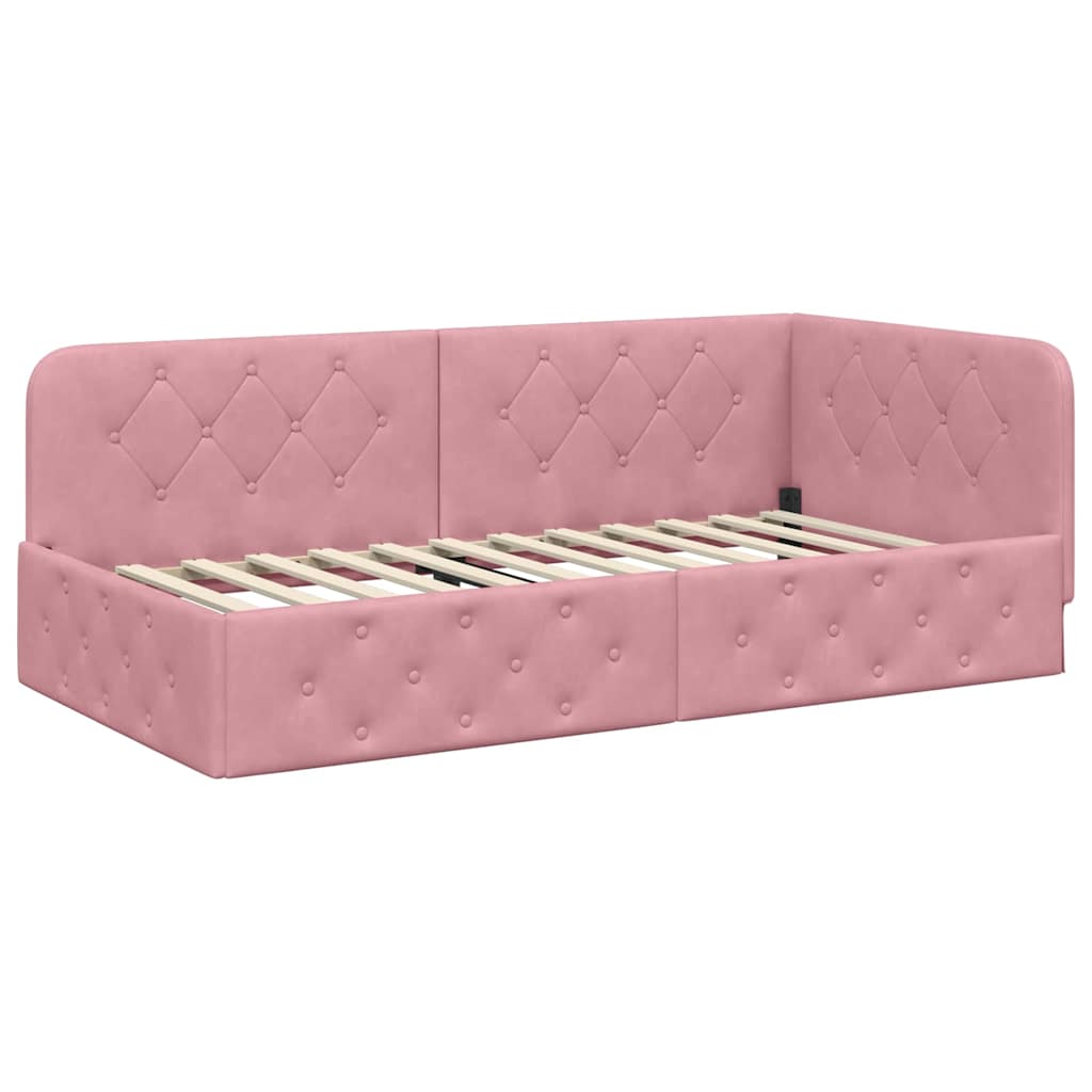 Cadre de lit d'angle Rose 90 x 200 cm Velours
