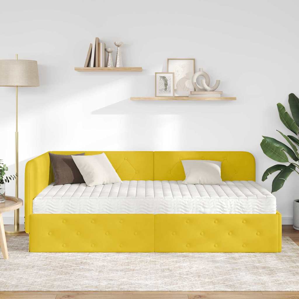 Cadre de lit d'angle Jaune 90 x 200 cm Velours - XIOS