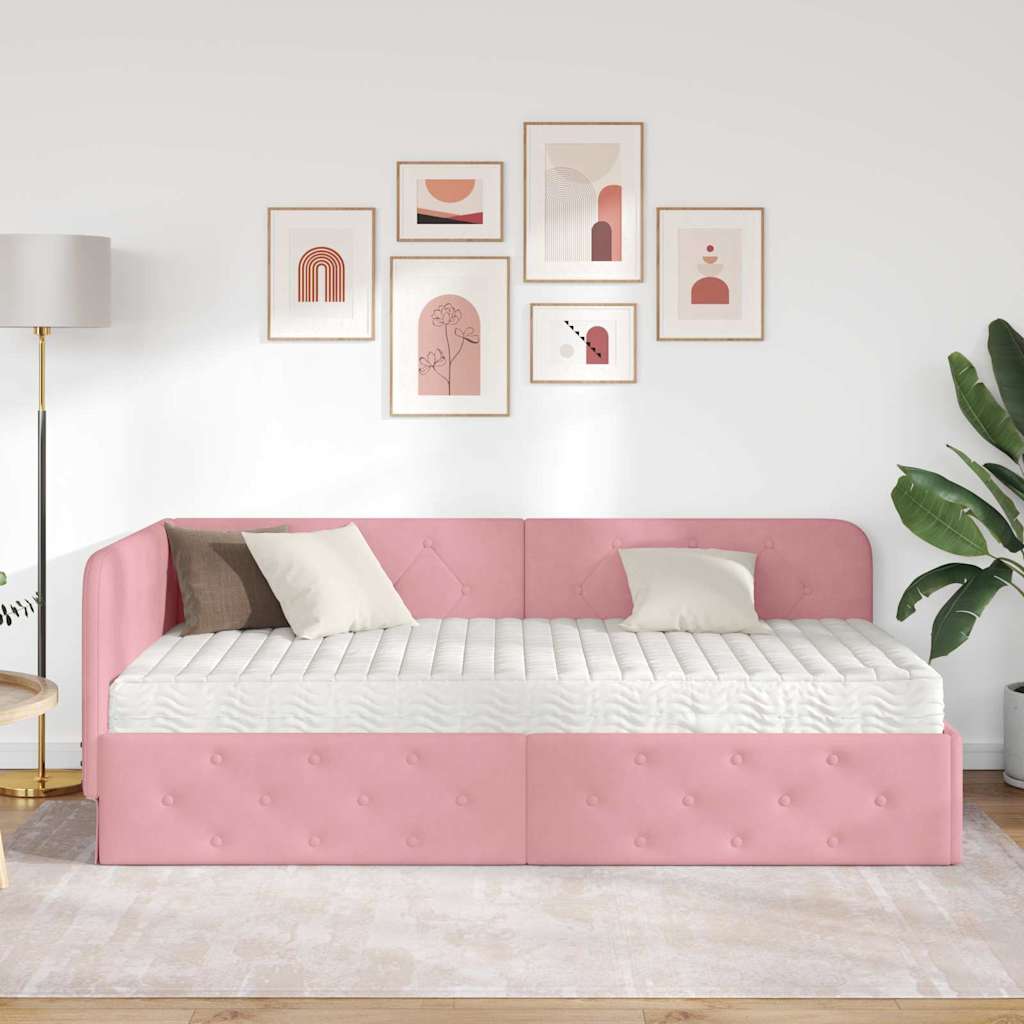 Cadre de lit d'angle Rose 100 x 200 cm Velours