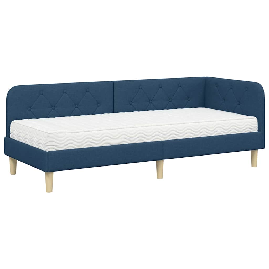 Cadre de lit d'angle avec matelas Bleu 80 x 200 cm tissu - XIOS