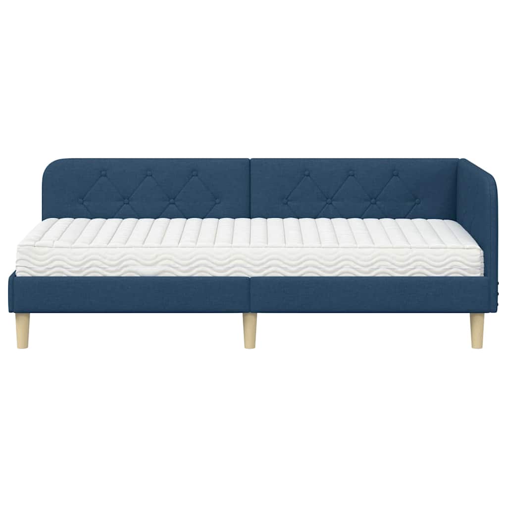 Cadre de lit d'angle avec matelas Bleu 80 x 200 cm tissu - XIOS