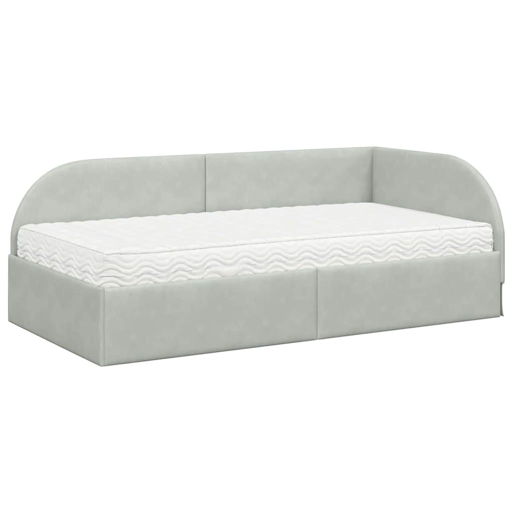 Cadre de lit d'angle avec matelas 2 pcs Gris clair Velours - XIOS