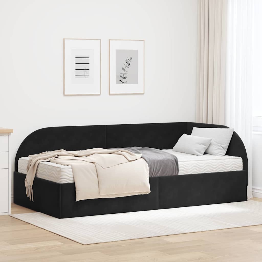 Cadre de lit d'angle avec matelas 2 pcs Noir Velours - XIOS