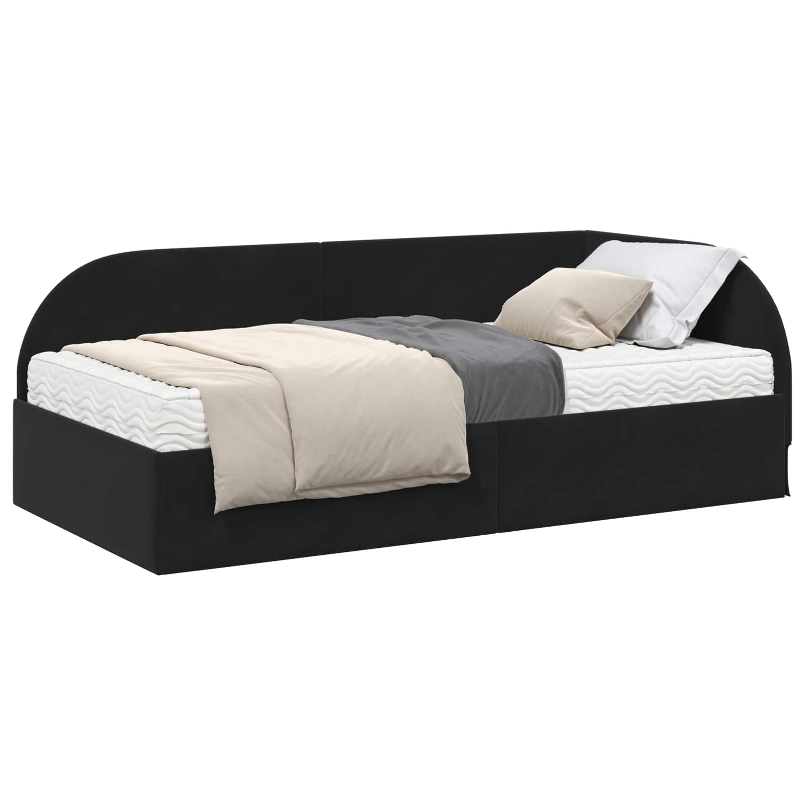 Cadre de lit d'angle avec matelas 2 pcs Noir Velours - XIOS